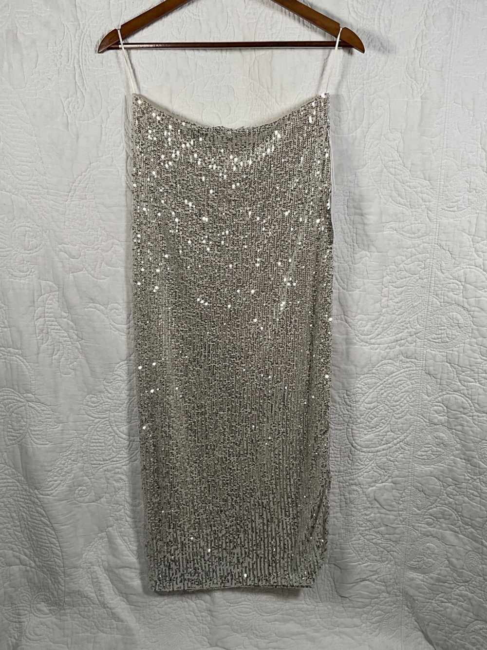 Silver Sequin Maxi Skirt with Subtle Shine